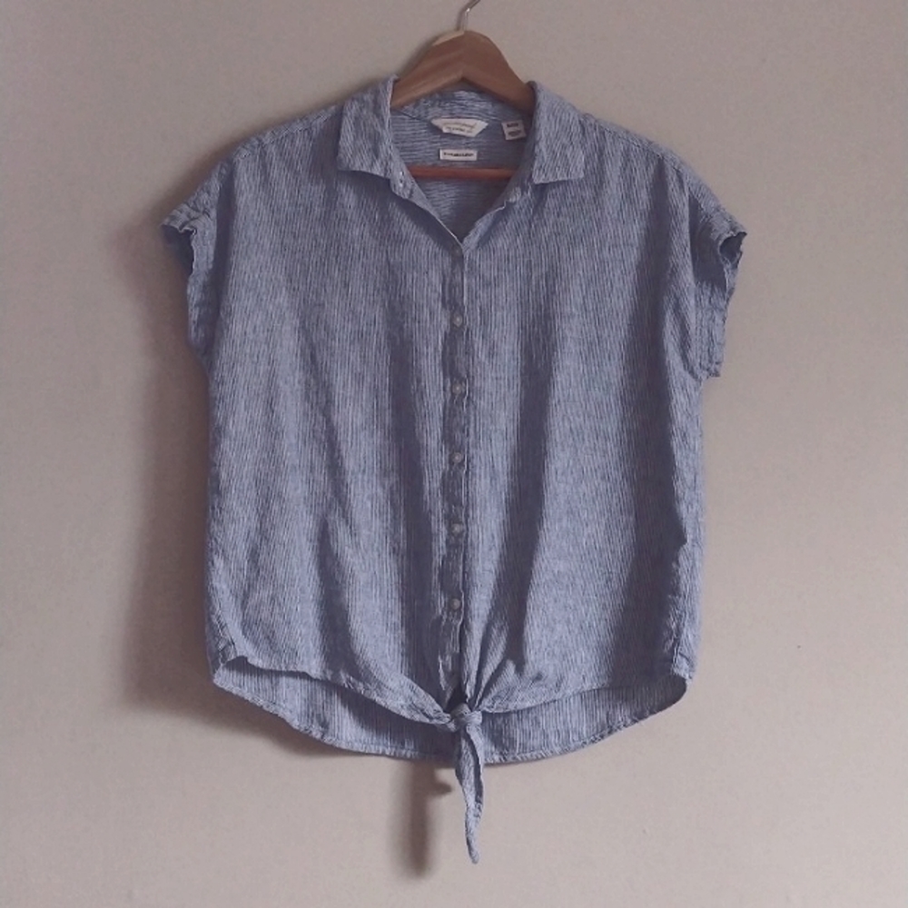 Weatherproof Vintage Linen Blend Button Front Top